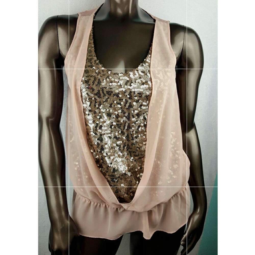 Apt 9 Glitter Blush Pink Silver Shiny Layer Top